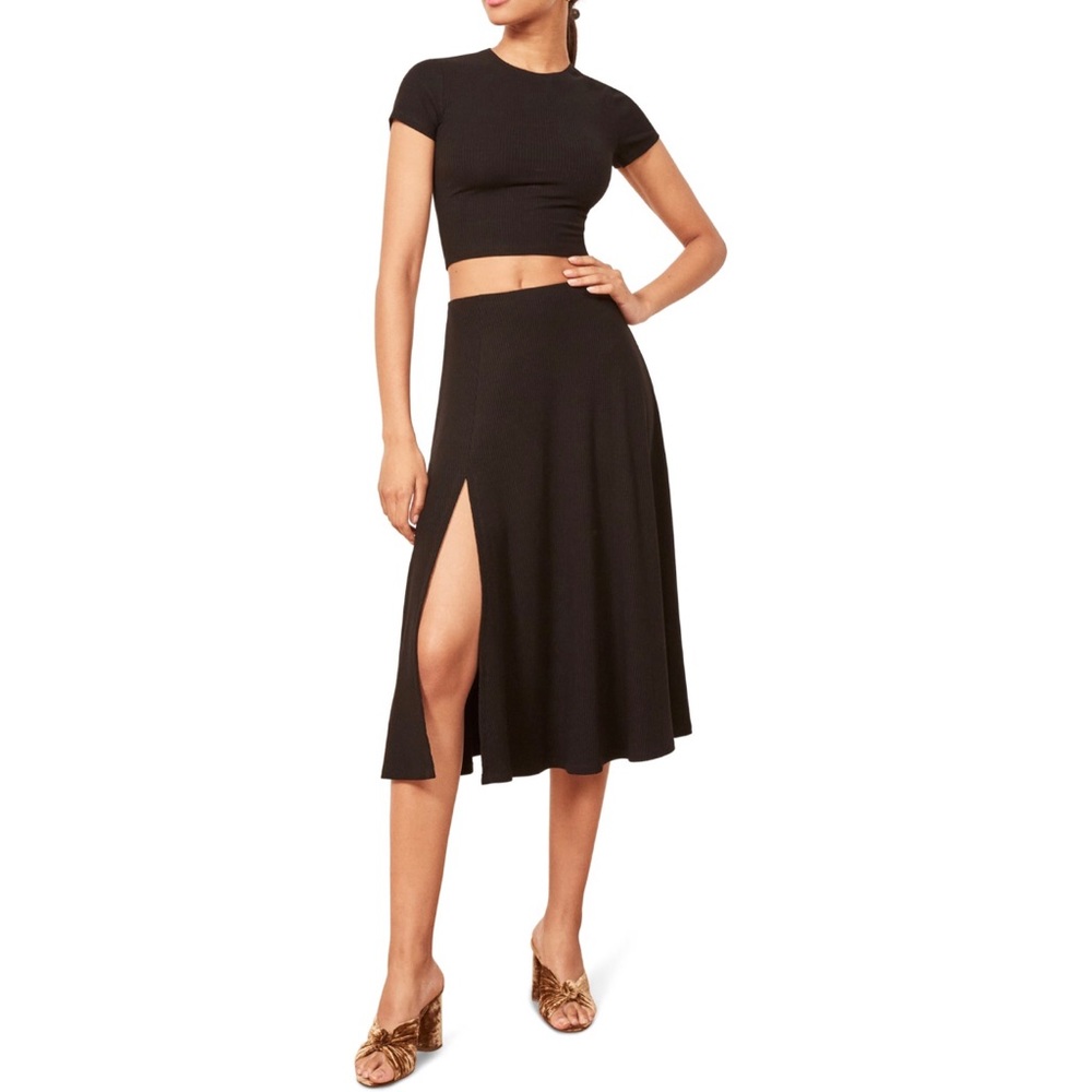 Reformation Midi Ribbed Side Slit Skirt